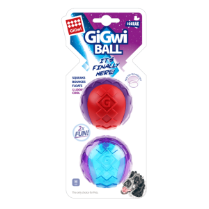 GIGWI זוג כדורים לכלב מדיום גומי צבעוני