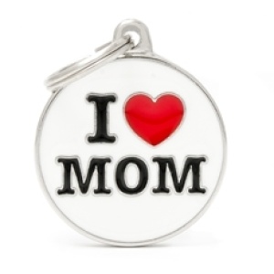 תג שם לכלב צארמס I LOVE MOM מיי פמלי