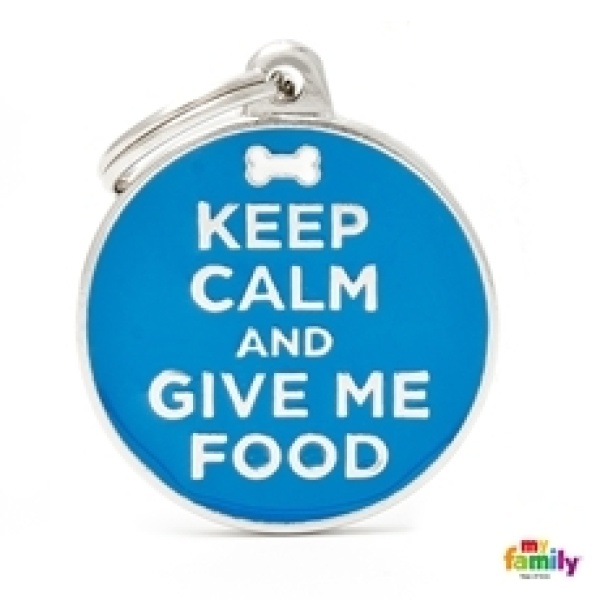 תג שם לכלב צארמס KEEP CALM AND GIVE ME FOOD מיי פמלי
