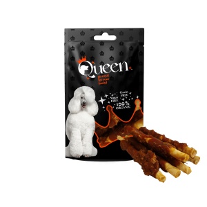 חטיף לכלב ברווז מגולגל על עצם בקר 80 גרם Queen